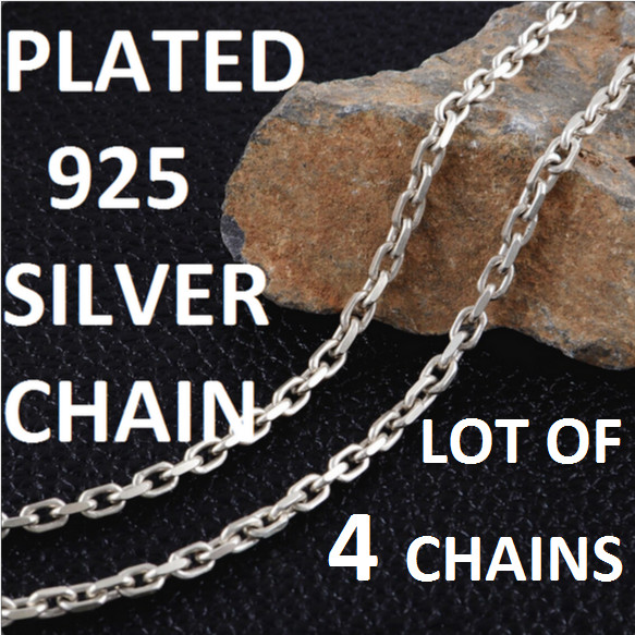 Set 4 PCS Lot 22″ Cable 3mm Chain 925 Plated Sterling Silver Necklace DIY charm
