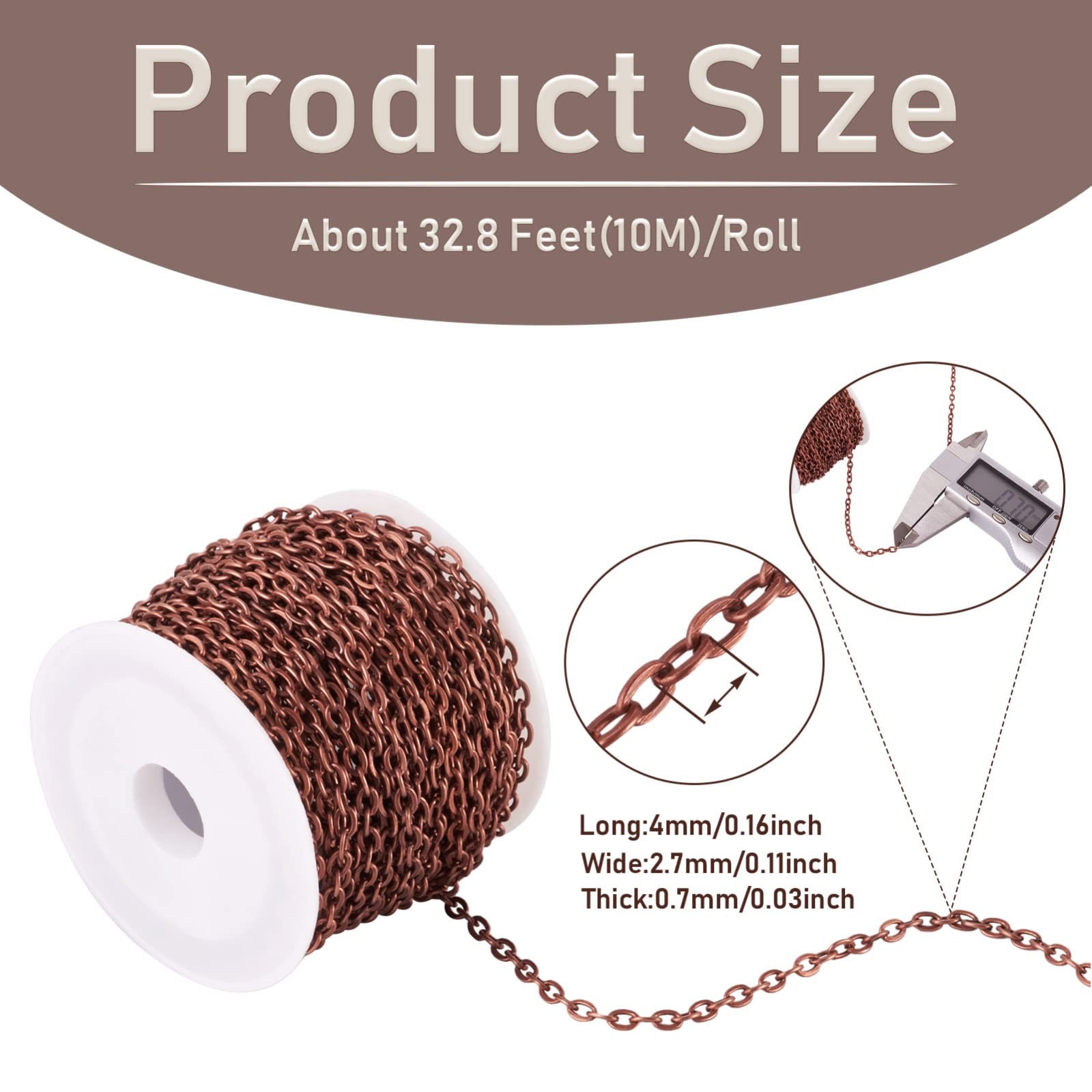 Pandahall 10M/10Yards Iron Cross Cable Chains Red Copper Color Twist Cross Ne…