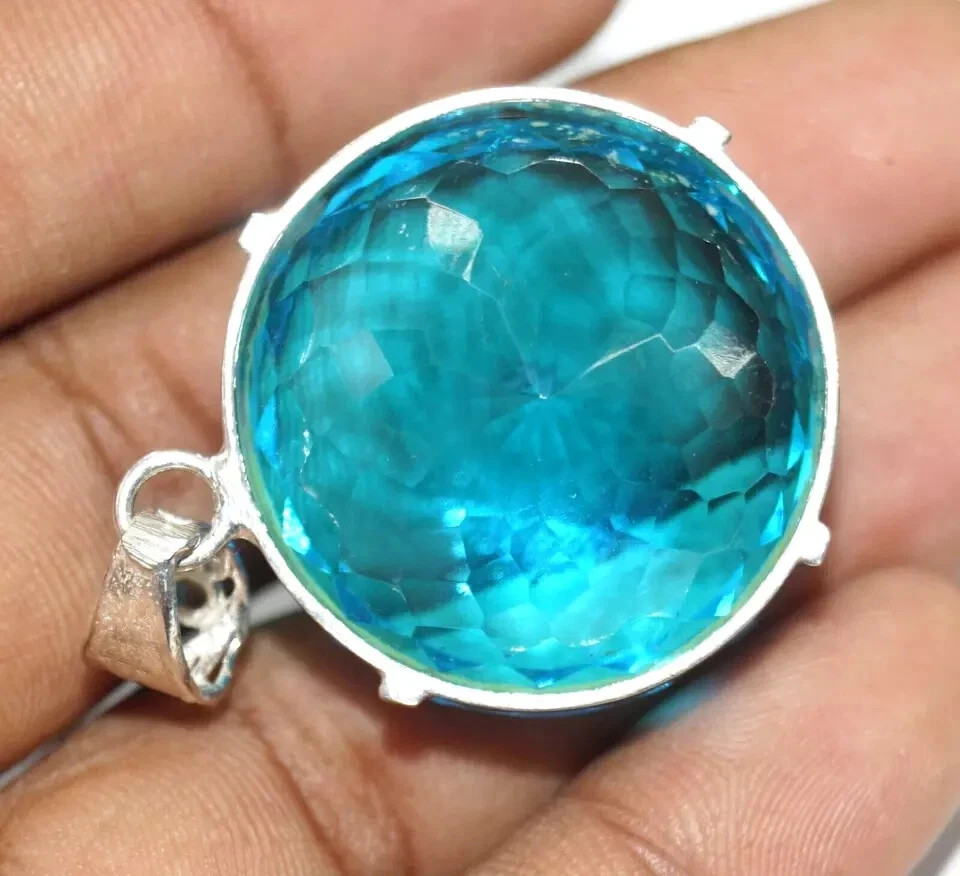 80 CT+ Flawless Blue Aquamarine Pendant 925 Sterling Silver Plated Jewelry