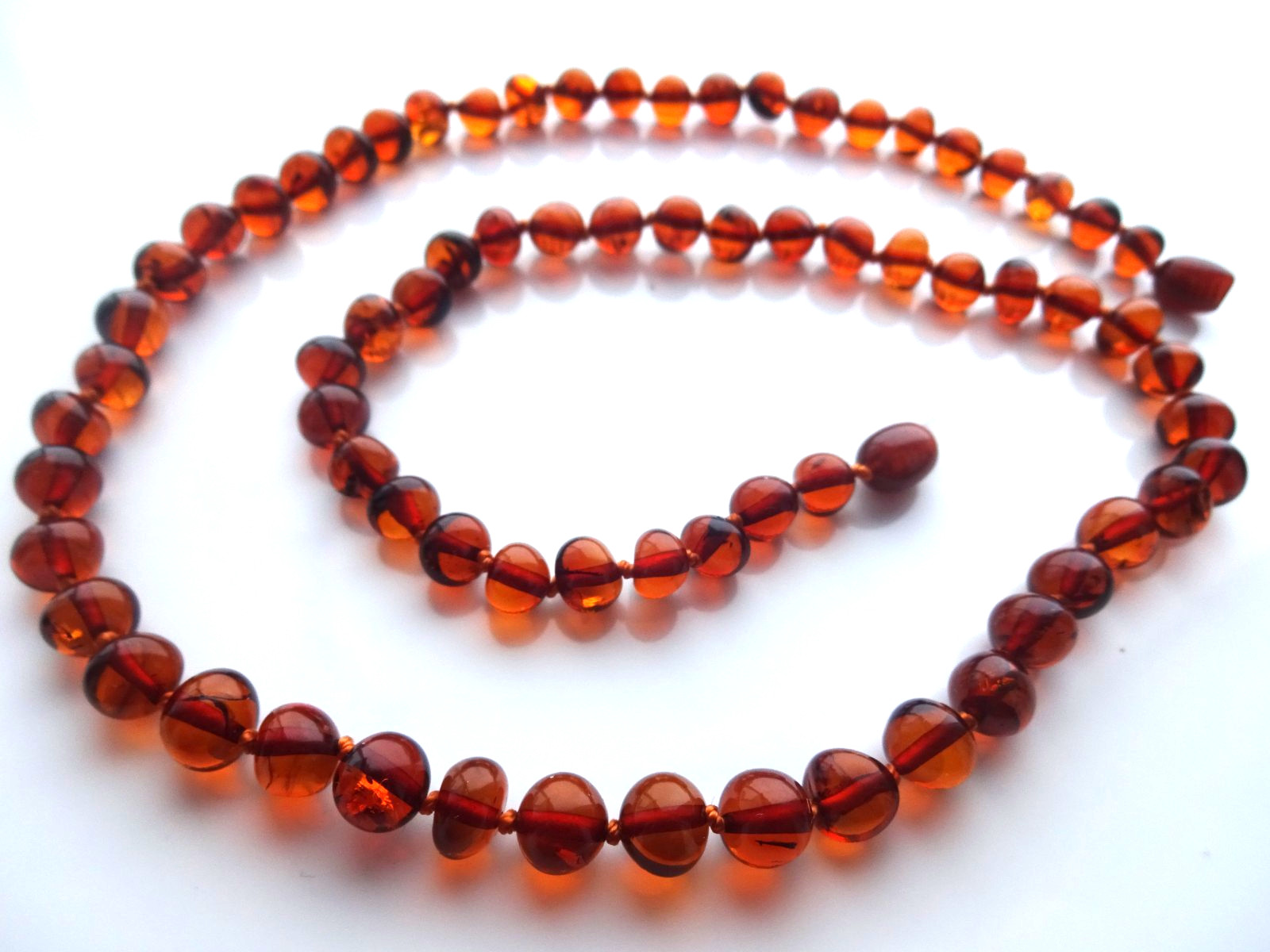Natural BALTIC AMBER Necklace Round Beads Cognac Color 19” 50cm
