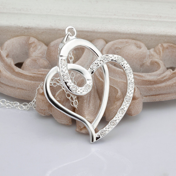 Lovely 925 Sterling Silver Filled SF Heart CZ Pendant Necklace N-A668 Gift