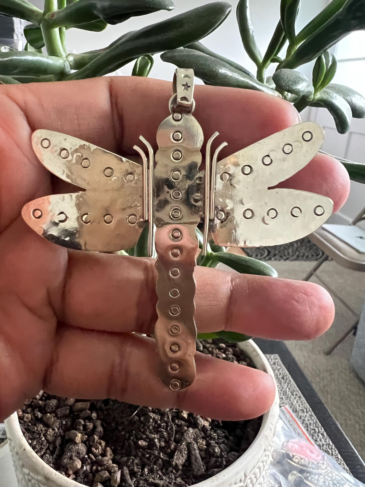 Dragon fly with Natural Turquoise pendant, Tibetan repousse silver(P-115)