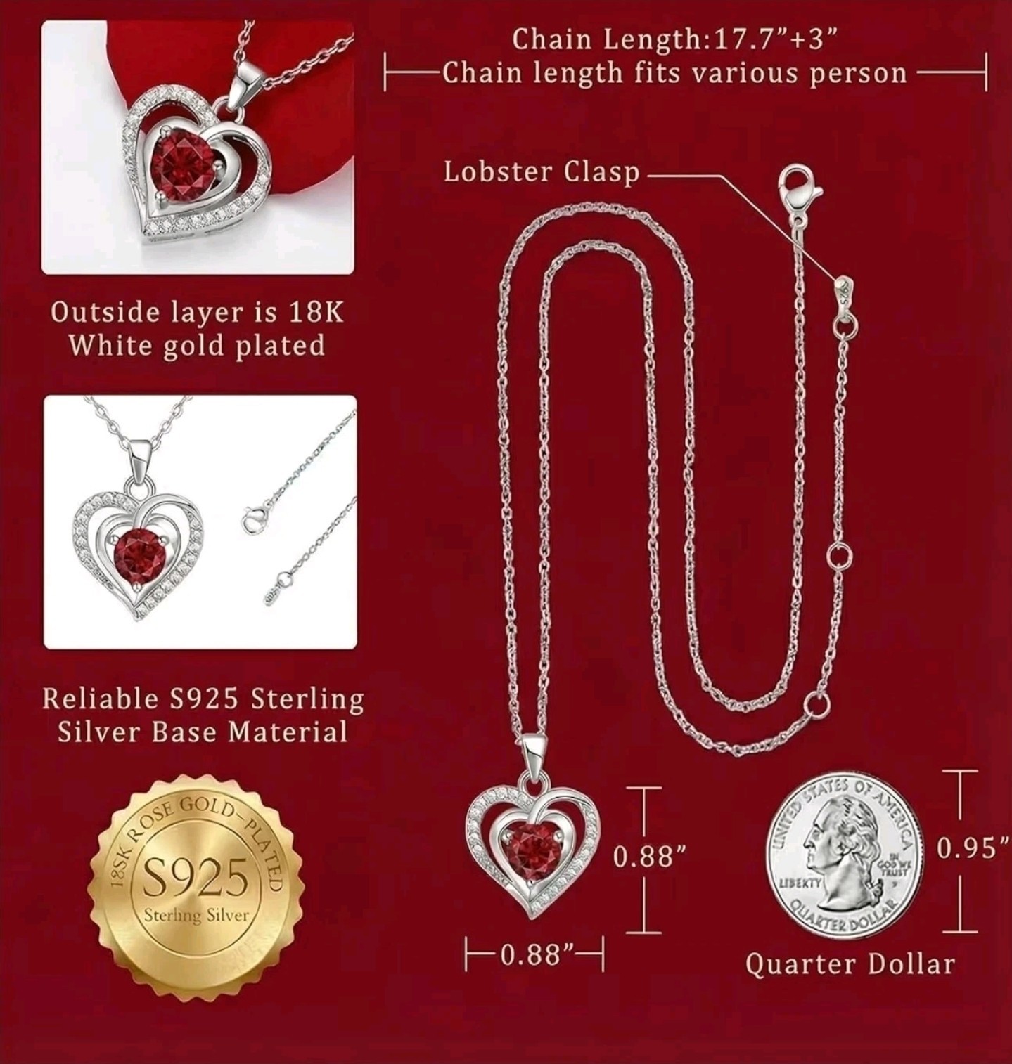 Eternal Rose Keepsake With Heart Necklace, Valentine’s Day, Anniversary Gift Box