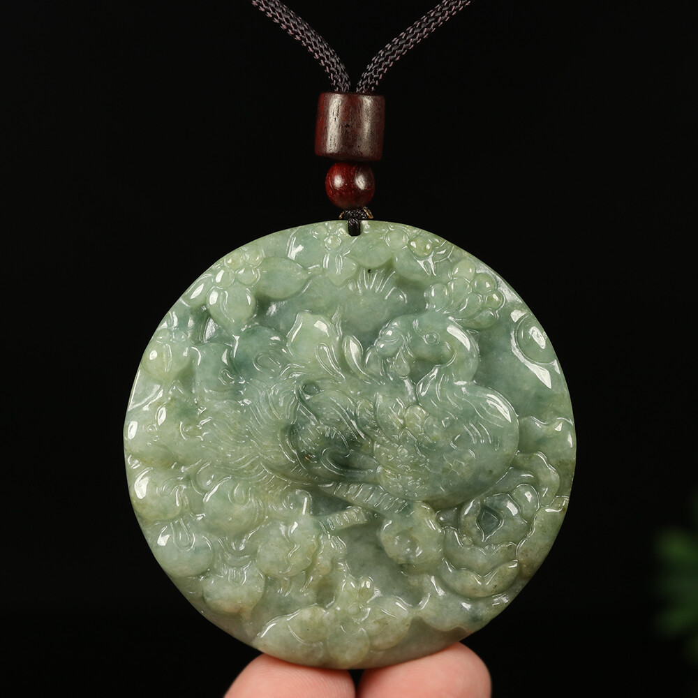 Certified Grade A 100% Natural Green Burma Jade Jadeite Pendant Phoenix 00869