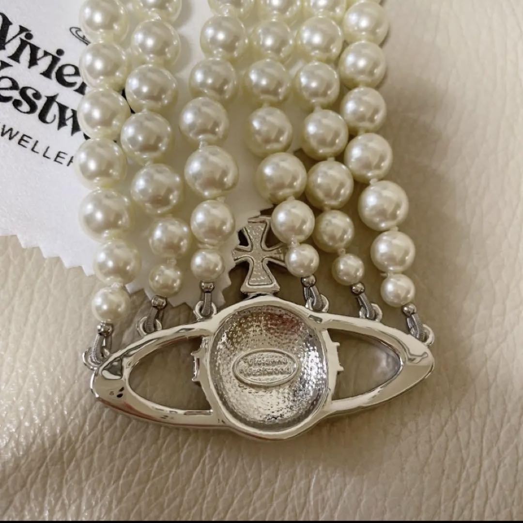 Vivienne Westwood Necklace Triple Pearl Choker Silver IN BOX
