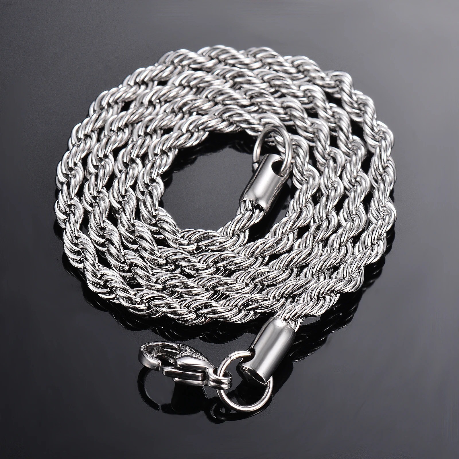 316L Stainless Steel Rope Chain Necklace 2-7mm Men Women Silver Link Chain 18-32