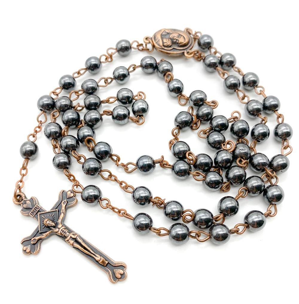 Nazareth Store unisex-adult Hematite Rosary Black 18″, Bronze Color Chain