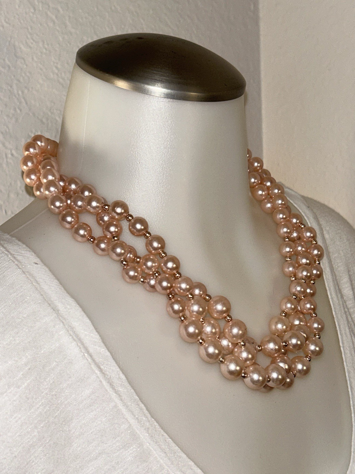 Light Pink Pearl Cluster Statement Necklace Multi Strand Chunky Twisted Choker