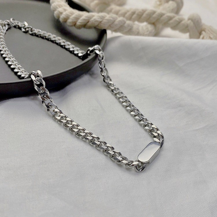 50cm Blank Bar Curb Chain Necklace Stainless Steel Silver Unisex Basic Pendant