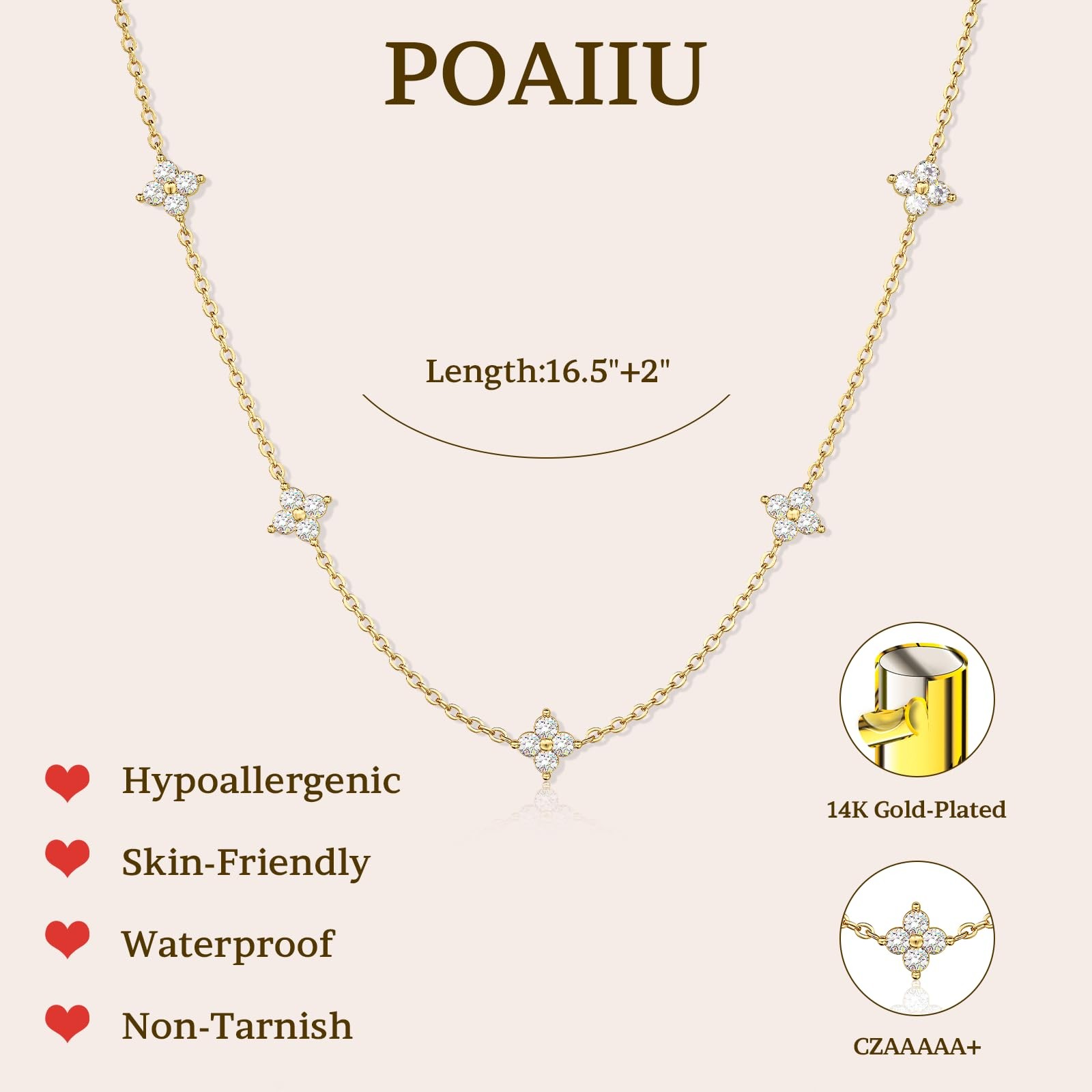 POAIIU Dainty Gold Necklace for Women, 14K Medium, Station flower gold