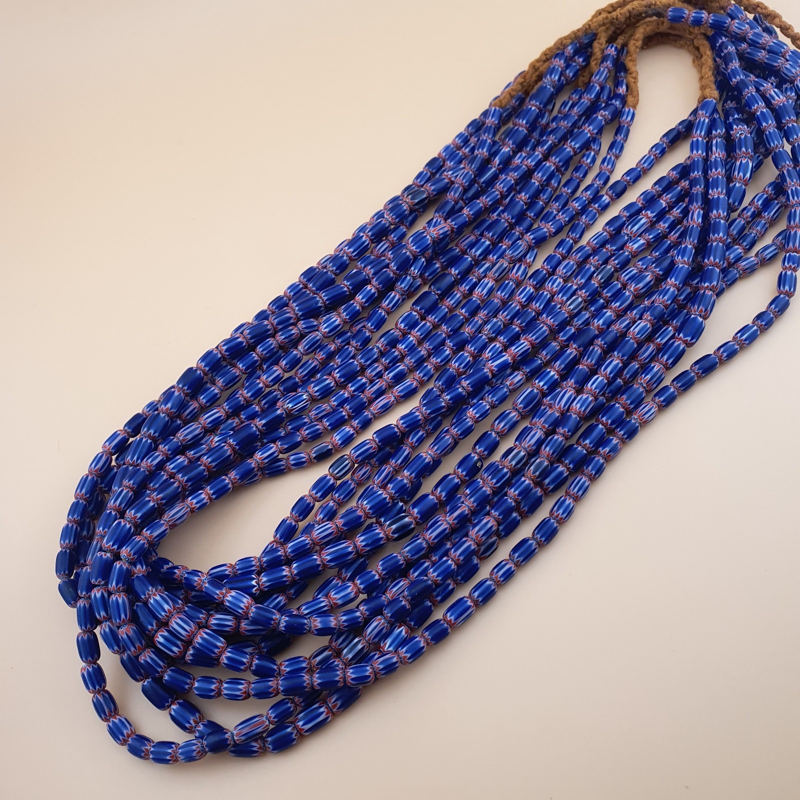 Tiny Blue Venetian Style Chevron Beaded Necklace