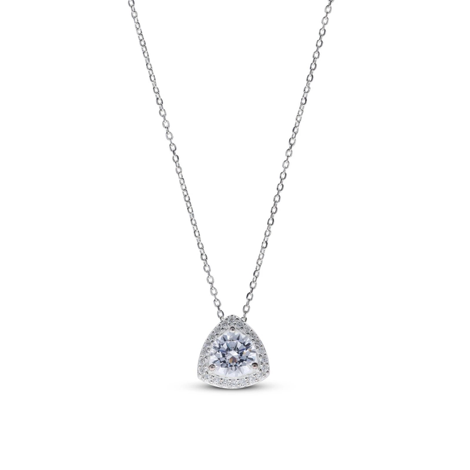Trillion shape Sterling Silver Pendent Necklace Brilliant cut Cubic Zirconia