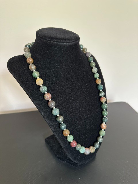 Natural Moss Agate Multicolor Round 10 mm Gemstone Beads 22″ Necklace