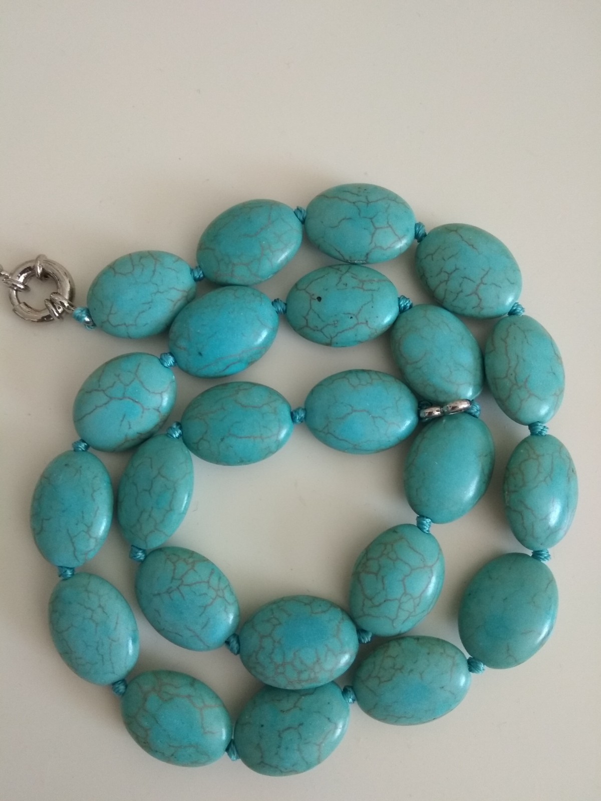 13x18mm oval shape blue turquoise gemstone beads necklace 17.5″-UK seller 3d0n