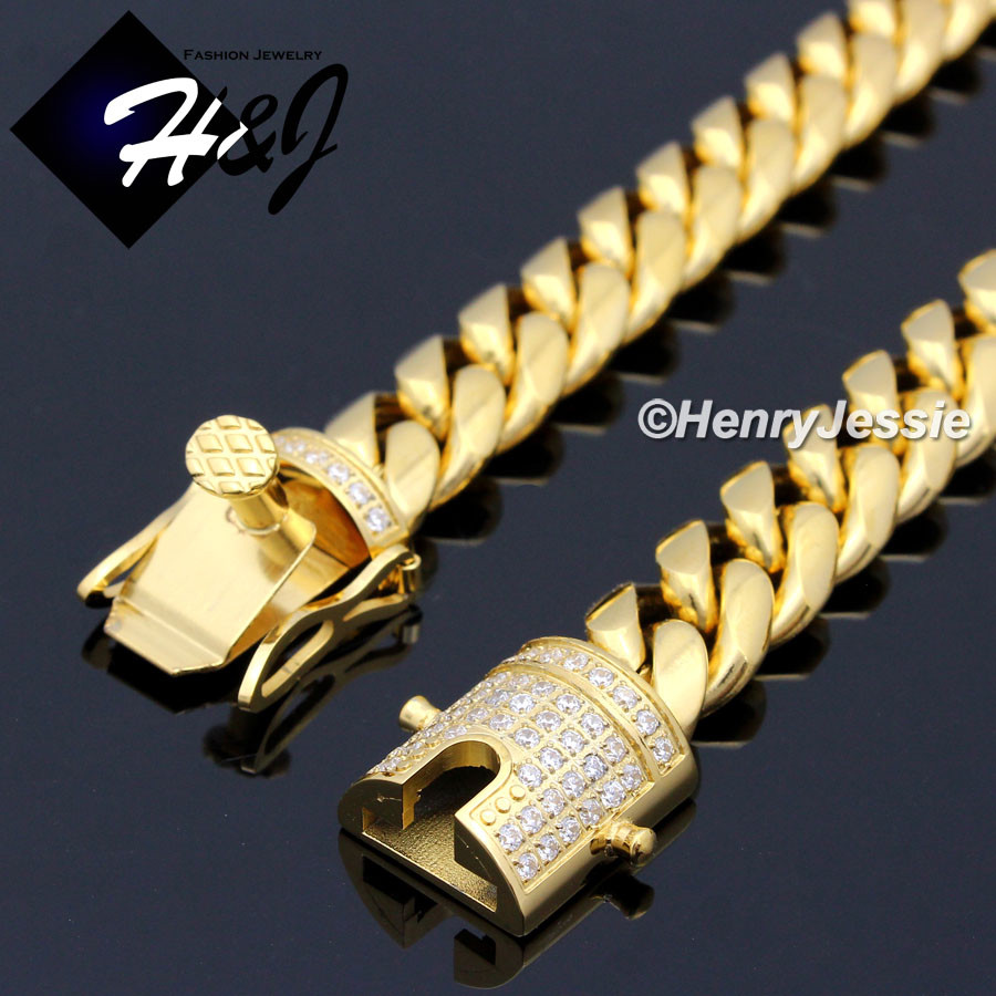 18-40″Stainless Steel 10/12/14mm Silver/Gold Plated ICY CZ Cuban Necklace*N158