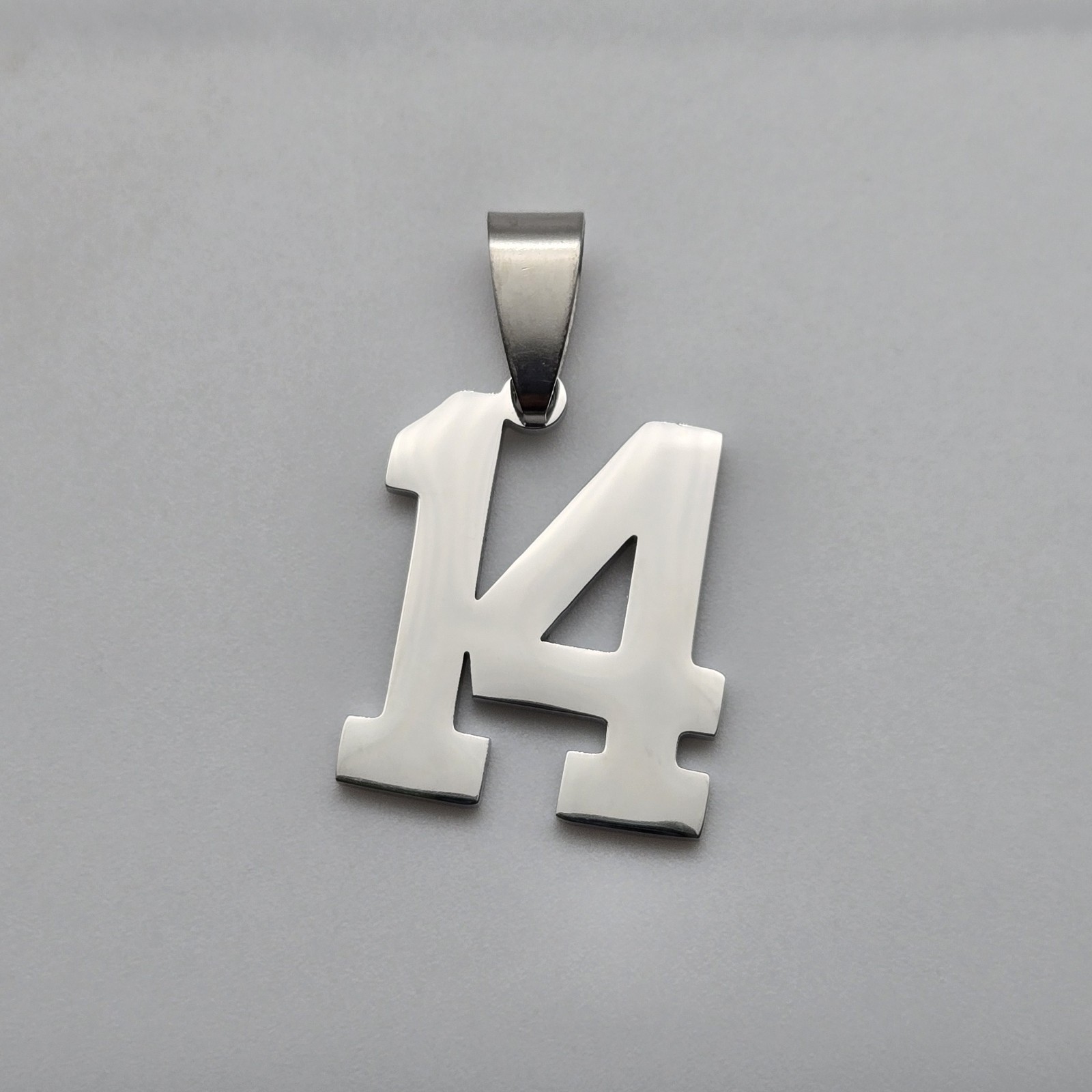 #14 BASEBALL FOOTBALL NUMBER Pendant Charm / 18″-24″ STAINLESS CHAIN NECKLACE