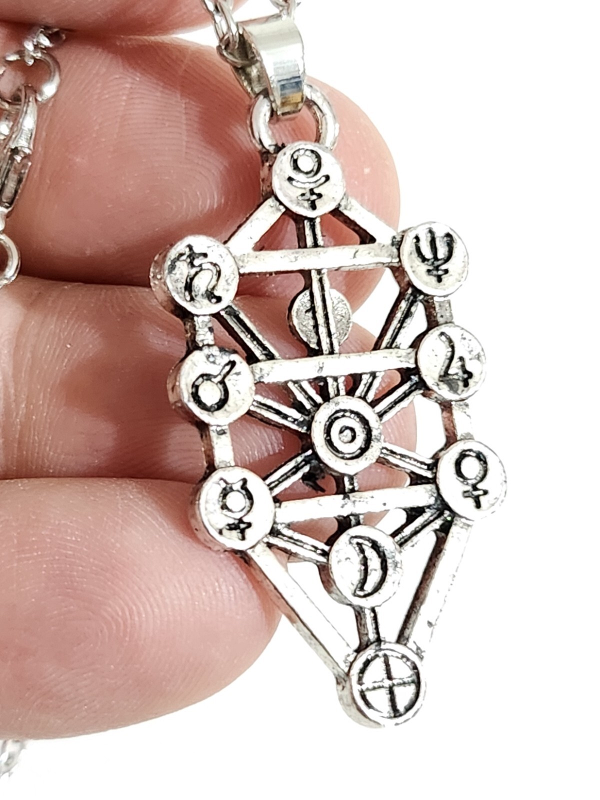 Tree of Life Kabbalah Pendant Necklace Geometric Silver Jewish Sefirot Jewellery