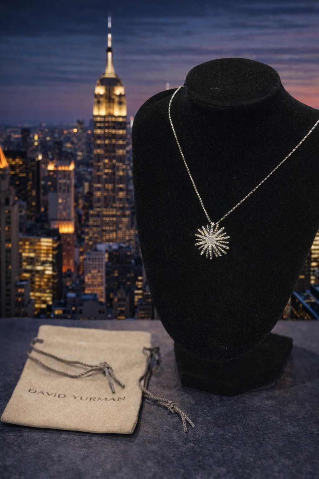 David Yurman 925 Sterling Silver 26mm Starburst Pavé Diamond Cable Necklace 20″