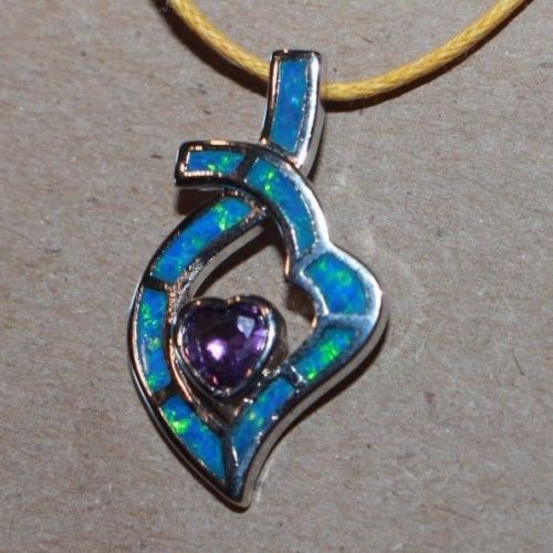 fire opal Cz necklace pendant gems black silver jewelry modern heart cocktail