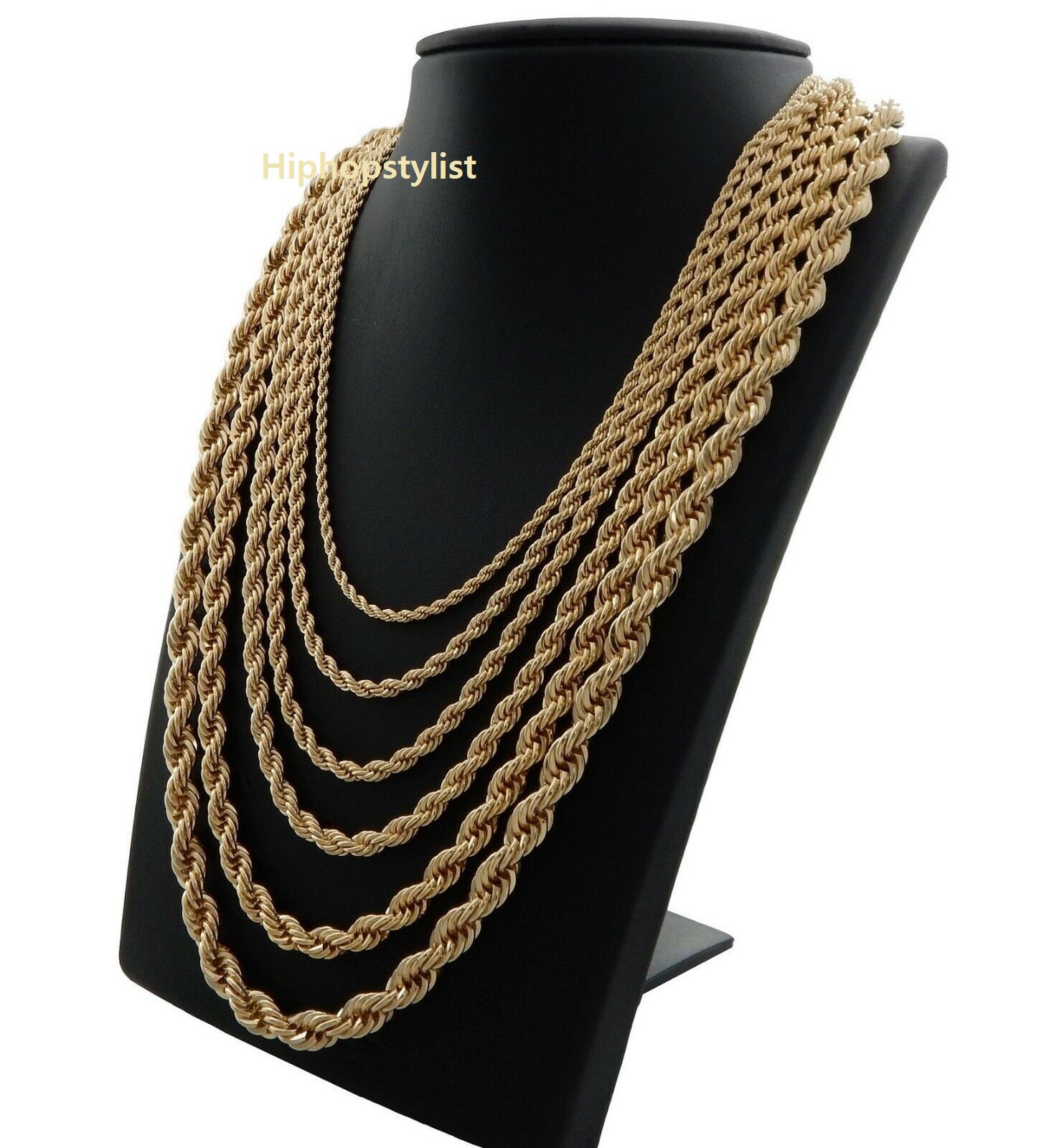 Rope Chain Necklace 2.5mm to 10mm Width 18″ 20″ 22″ 24″ 26″ 30 14k Gold Plated
