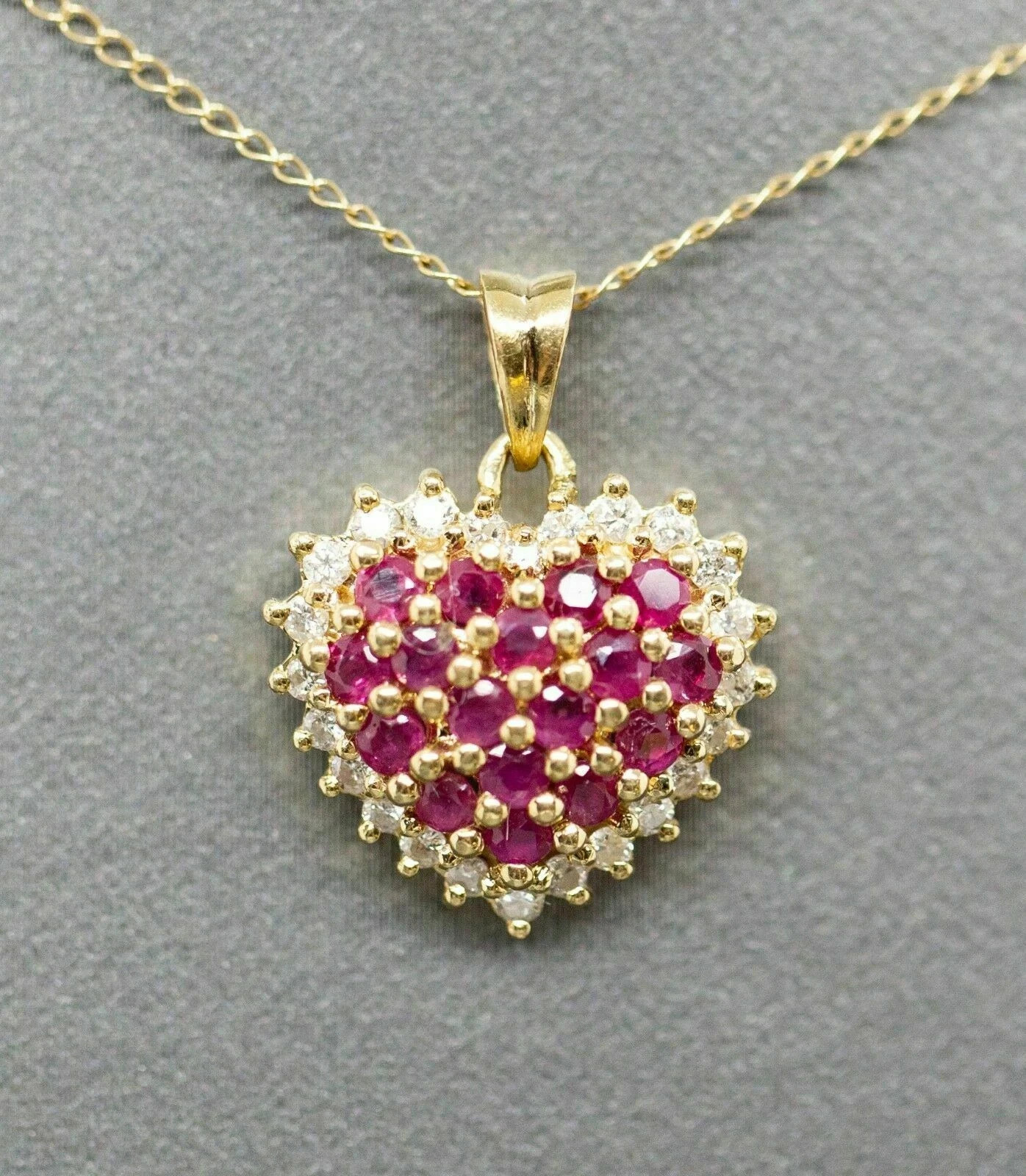 1.95Ct Round Simulated Pink Ruby Heart Pendant 18″Chain 14k Yellow Gold Plated