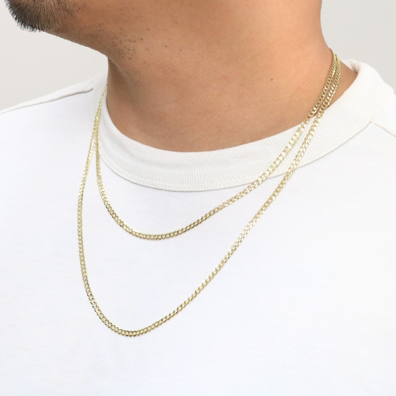 10K Solid Yellow Gold 3mm Cuban Curb Chain Link Necklace Mens Womens 16″- 30″