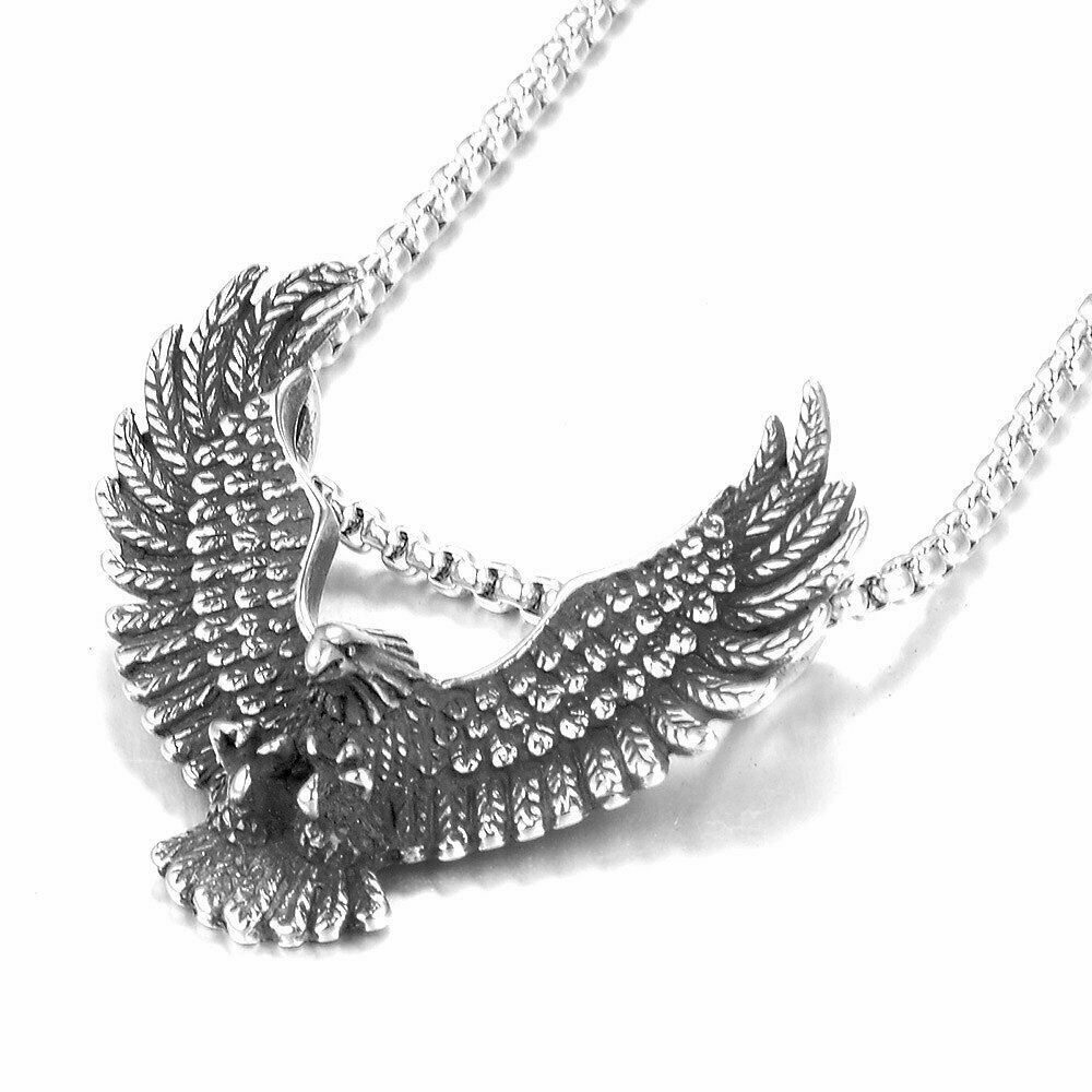 Mens Boys Stainless Steel Biker Eagle Hawk Bird Pendant Necklace For Men
