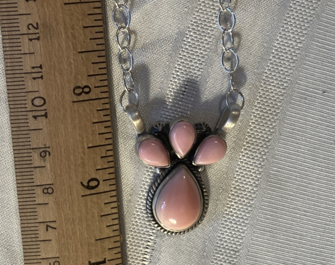 Delicate Pink Conch Triple Stone Pendant w Chain Necklace 18″ MM K8 925 Silver