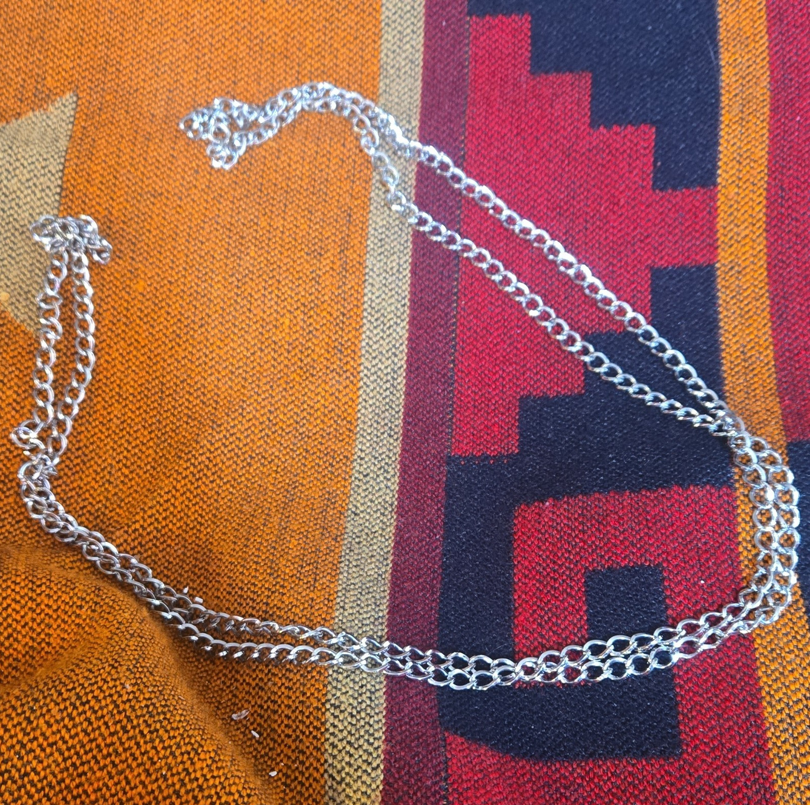 Silver Tone Oval Link Chain Necklace Metal Spring Ring Clasp No Stone