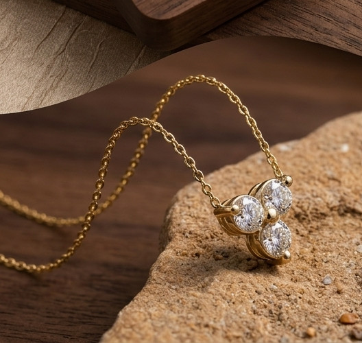 2Ct Round Cut Moissanite VVS1 3-Stone Pendant Necklace 14K Yellow Gold Plated