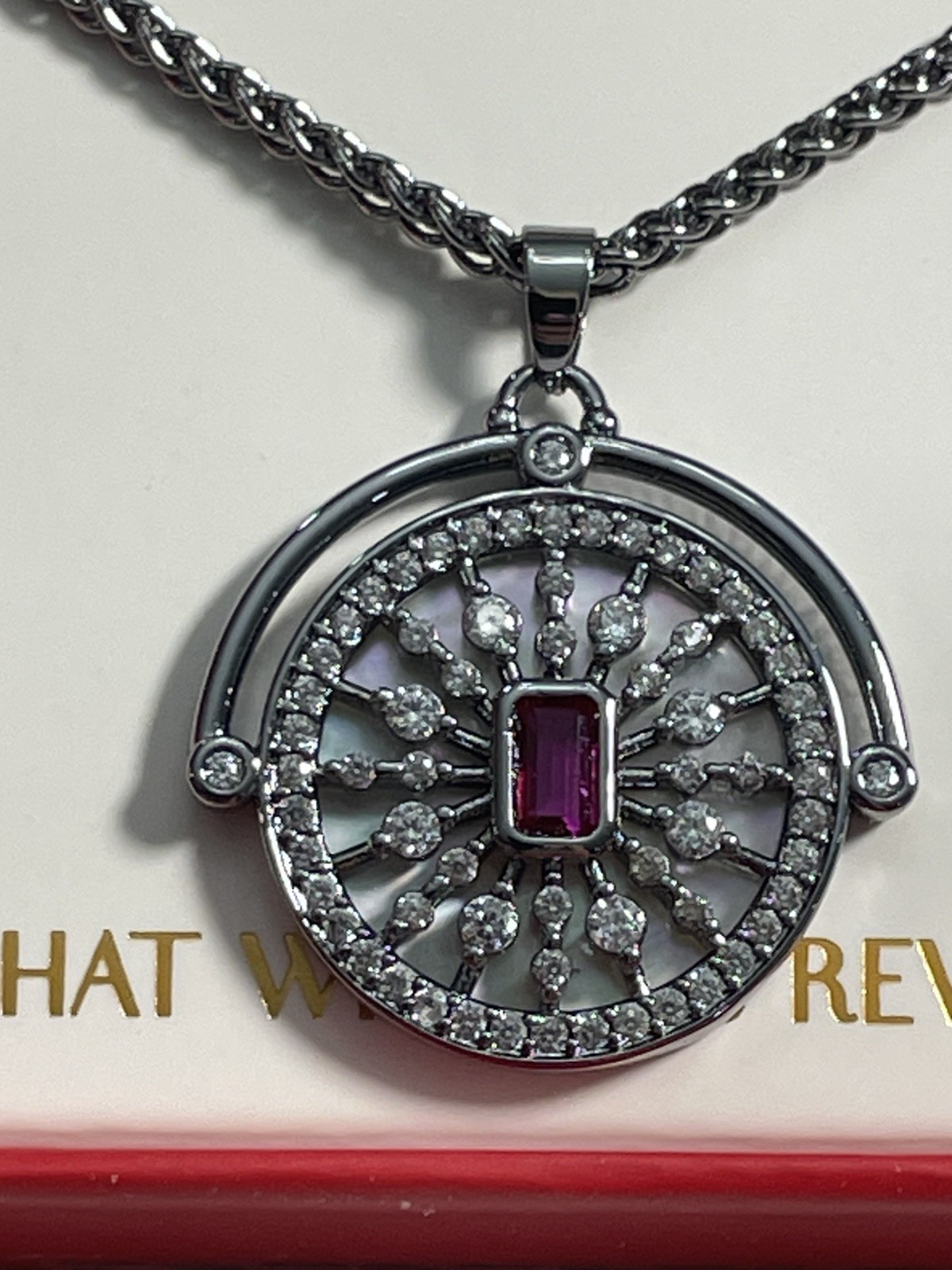 Bomb Party-July “The Emerson Necklace” Hematite/Ruby & CZ, Reversible, NIB