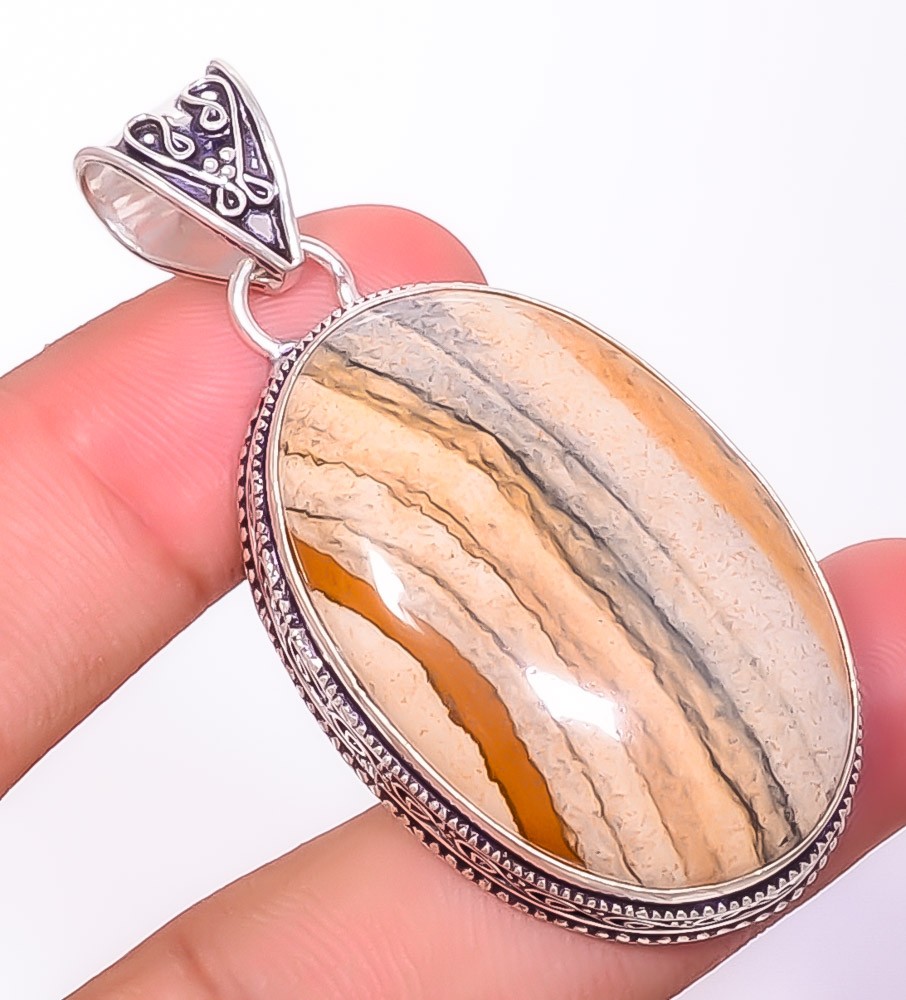 Natural Fine Art – Picture Jasper 925 Silver Plated Bali Pendant 2.34″ T2728