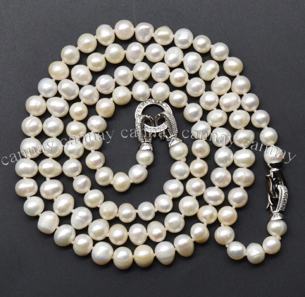 2 Strands Real Natural 7-8mm White Freshwater Cultured Pearl Necklace 18-20”