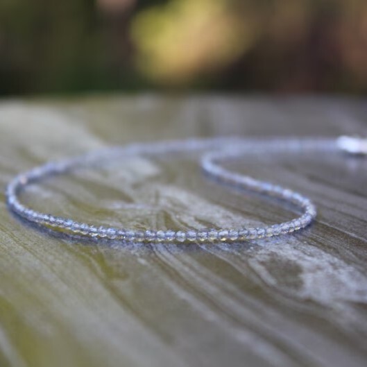 Natural 2mm Labradorite Crystal Gemstone Faceted Beads Dainty Choker Necklace