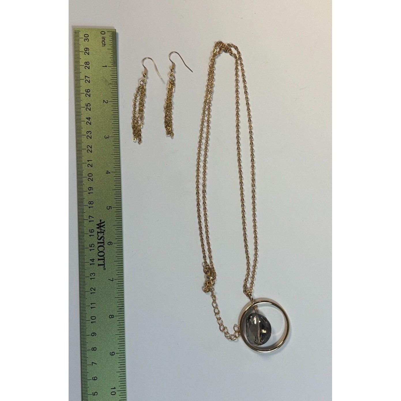 Necklace Lot Gold Tone Hoop and Bead Pendant Matching Chain Dangle Earrings