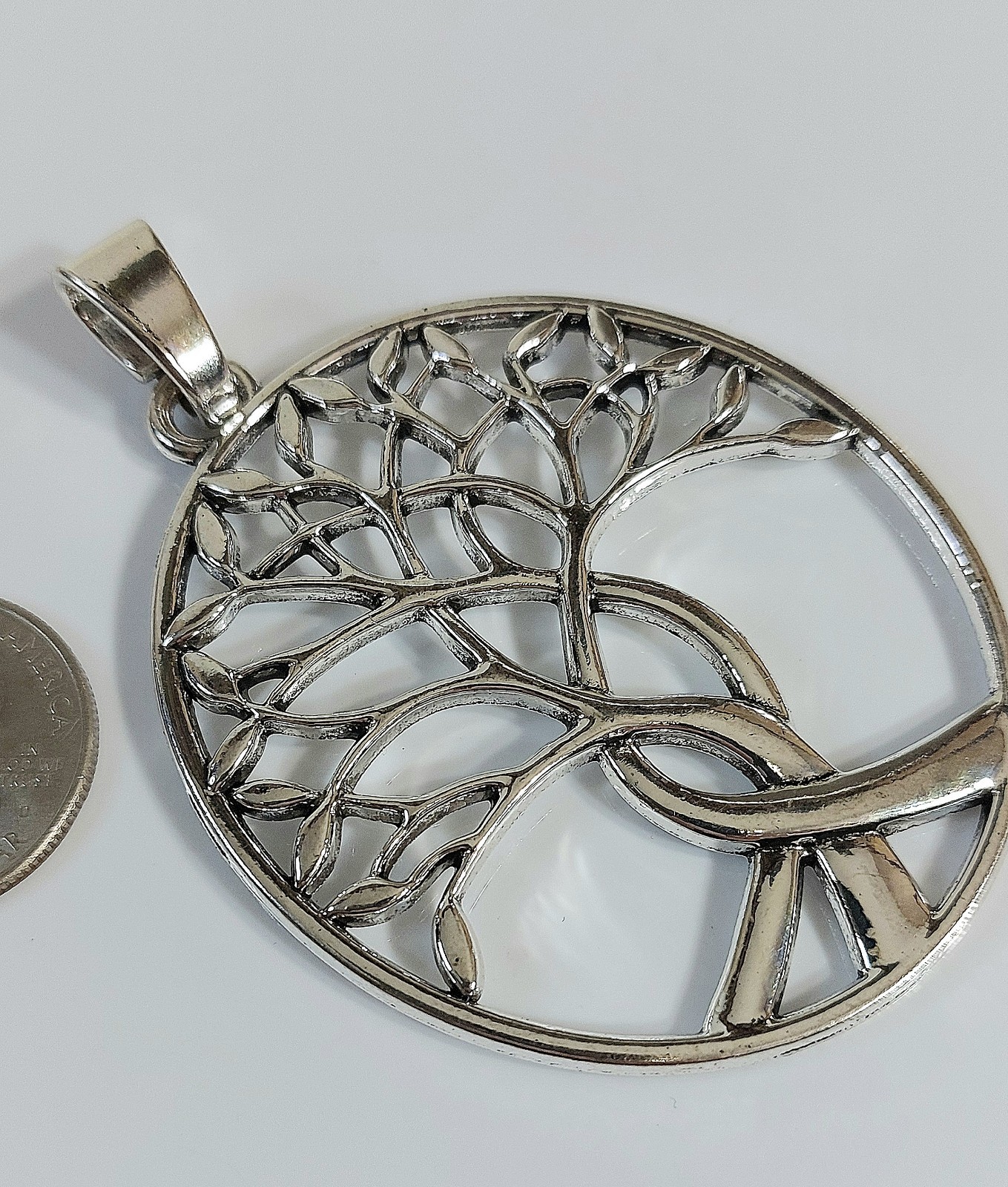 Silver Tree of Life Necklace Pendant Necklace – Womens Oversized Jewelry