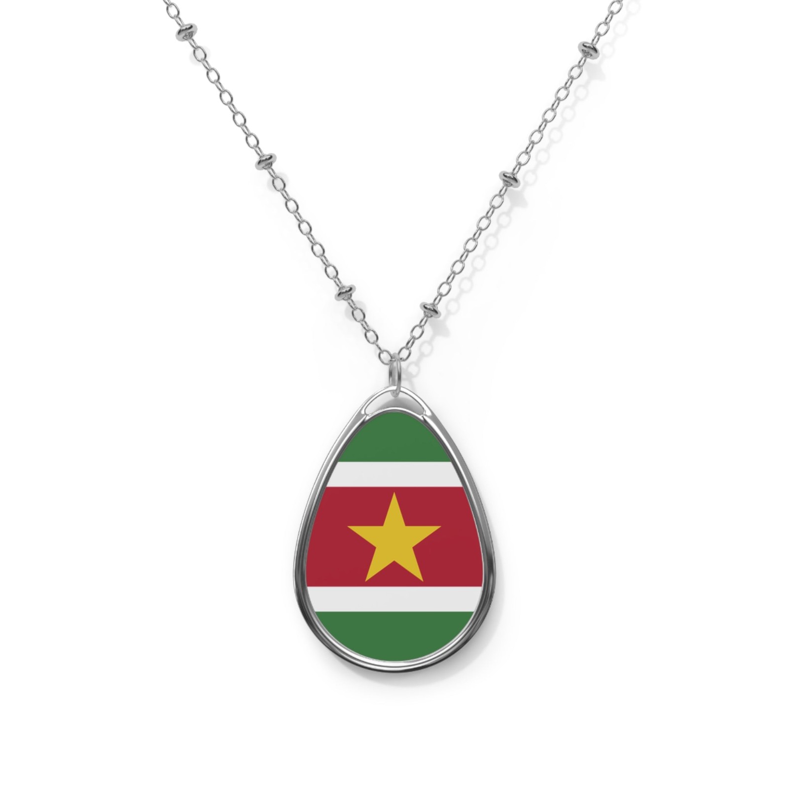 Suriname Flag Oval Necklace – Patriotic Zinc Alloy Pendant – One Size /