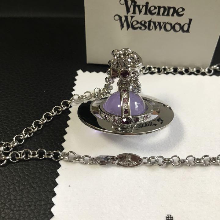 Vivienne Westwood Necklace Small Orb Silver Purple IN BOX [EJ0154