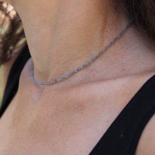 Natural 2mm Labradorite Crystal Gemstone Faceted Beads Dainty Choker Necklace