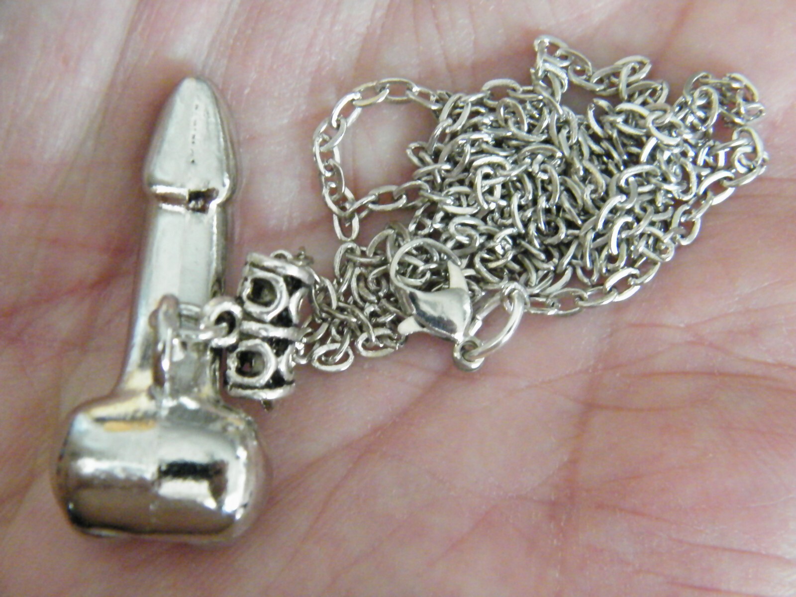 BIG PENIS Necklace 1.5″ Male Genital Silver Charm 25″ Tibet Silver Chain NEW!