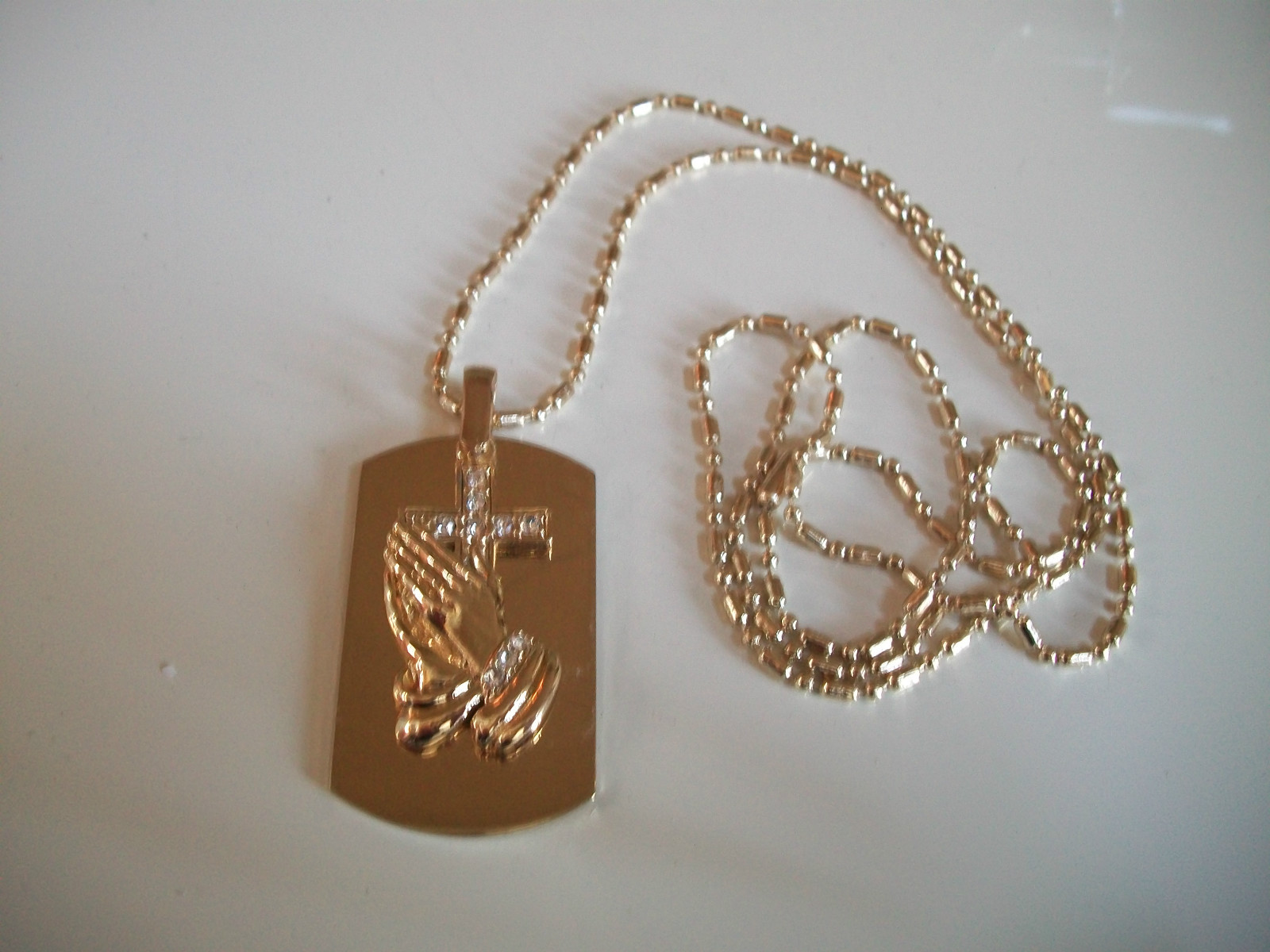 Men’s Bling Gold Finish Praying Hand With Cross Beauty Dog Tag Fashion Pendant