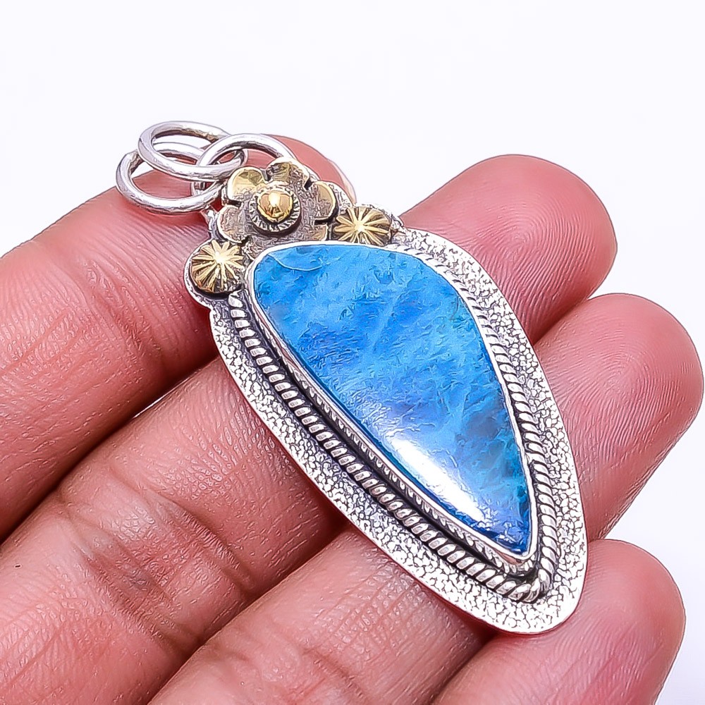 Shattuckite Oxidised Two Tone 925 Sterling Silver Pendant 2.15″ P8, Christmas