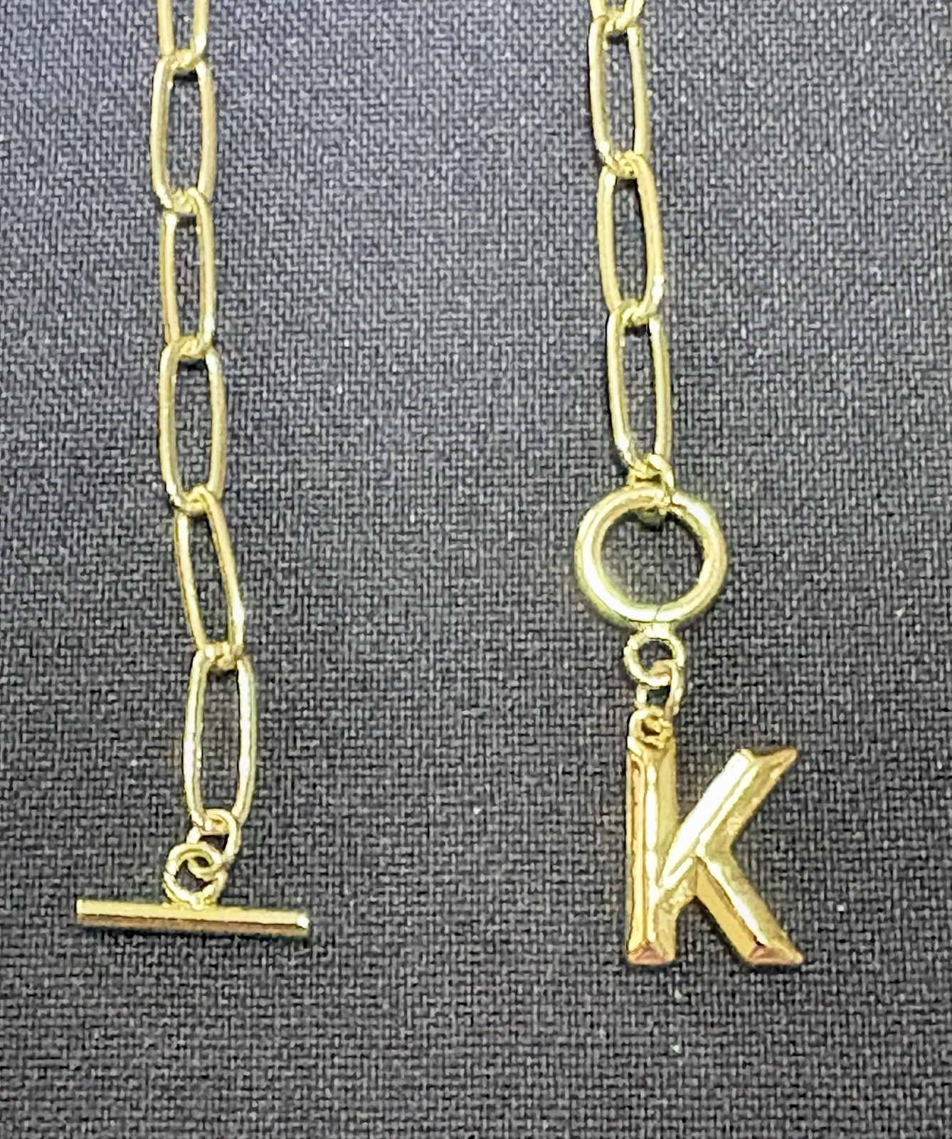 3 Paperclip Chain Necklaces Lot Monogram K 19 1/2” Toggle Gold Tone + 2 Chains