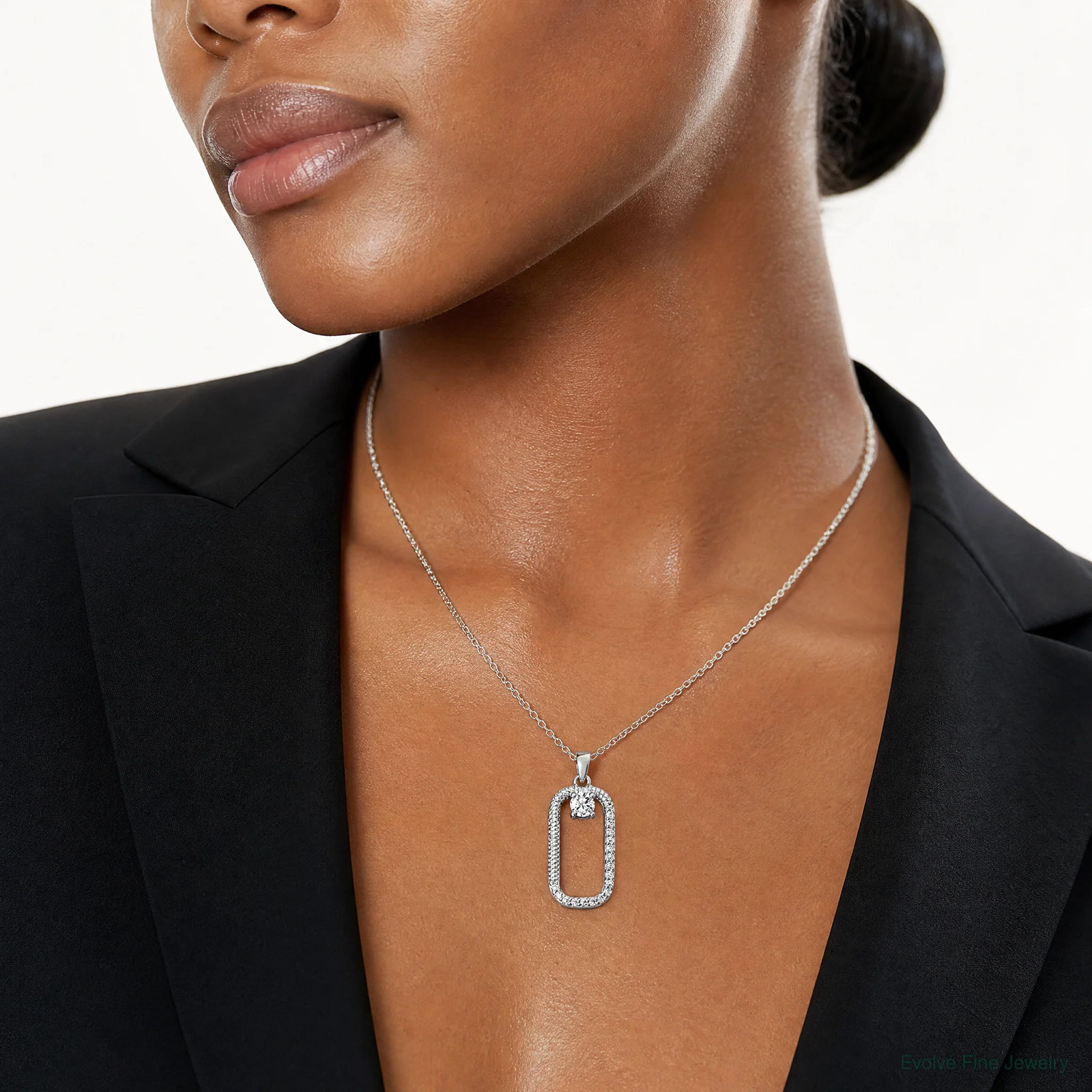 Sterling Silver Rhodium-Plated CZ Textured Rectangle Pendant