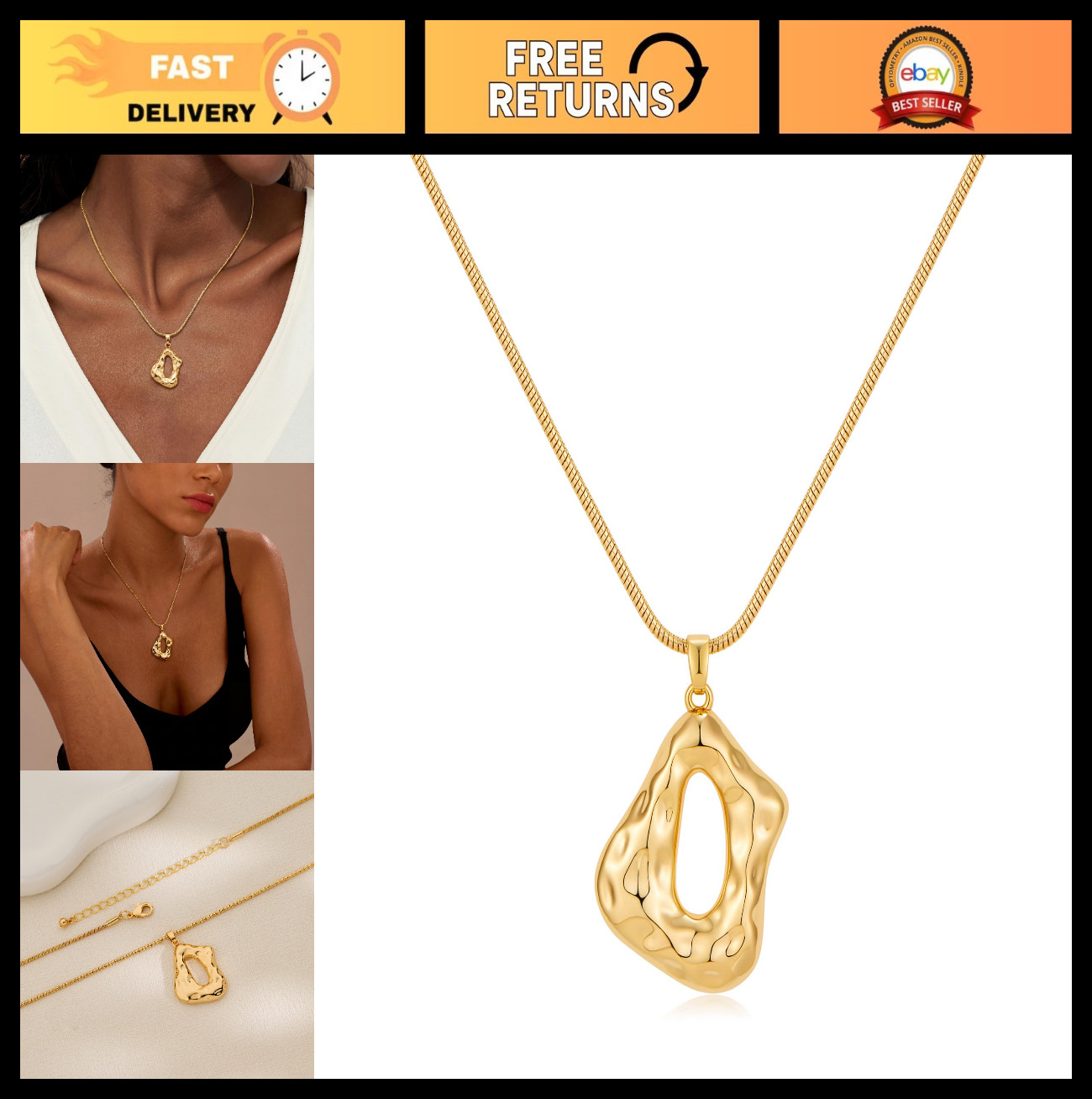 Boho Gold Statement Necklaces for Women – Spiral Swirl Conch Pendant Jewelry, Su