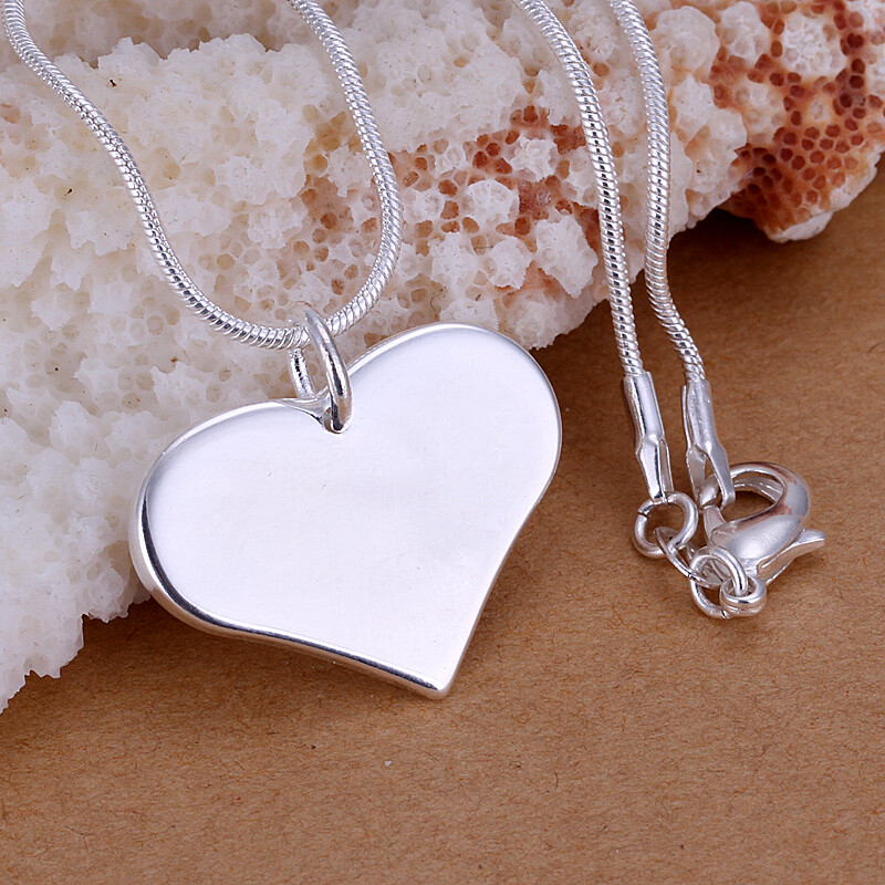 Elegant 925 Sterling Silver Filled SF Heart Pendant Necklace N-A752 Gift woman