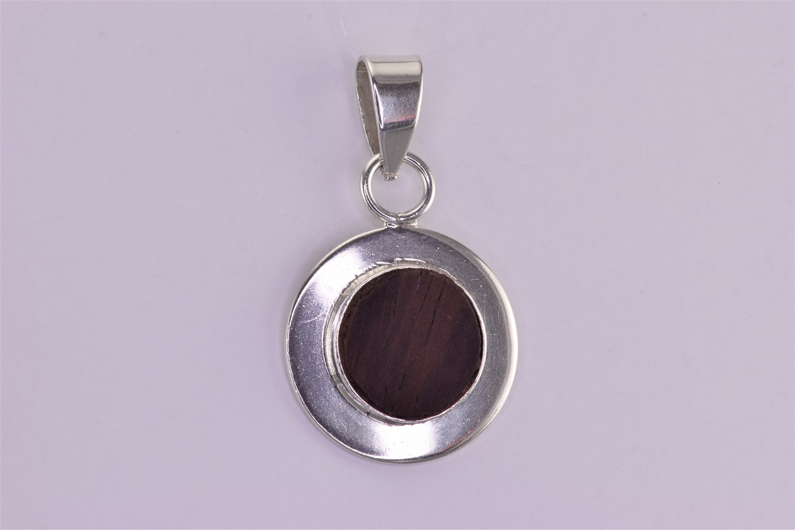 Sterling Silver 24mm x 24mm Round Pertrified Wood 925 Pendant