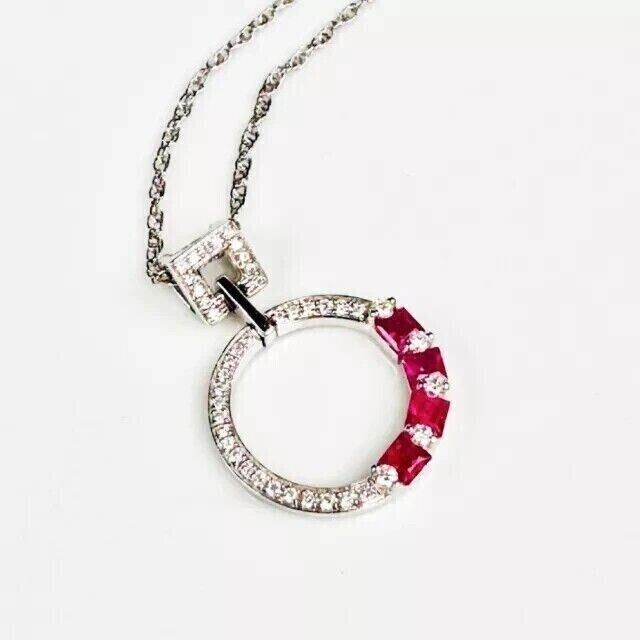 Princess Cut Simulated Pink Ruby Women’s Round Pendant In 14k White Gold Plated