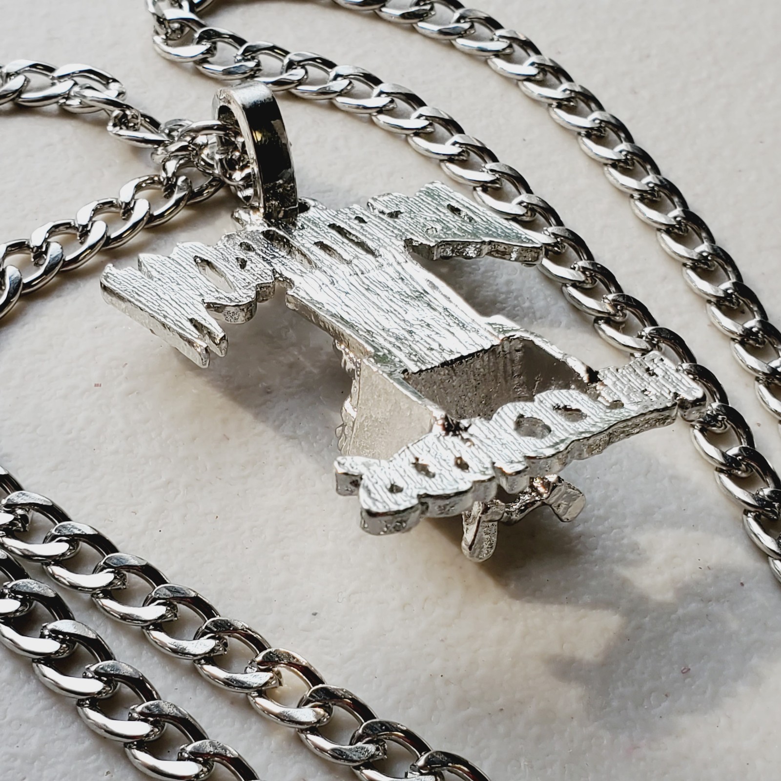 DEATH ROW Silver Color Cuban Link Chain Necklace with Pendant. US Seller