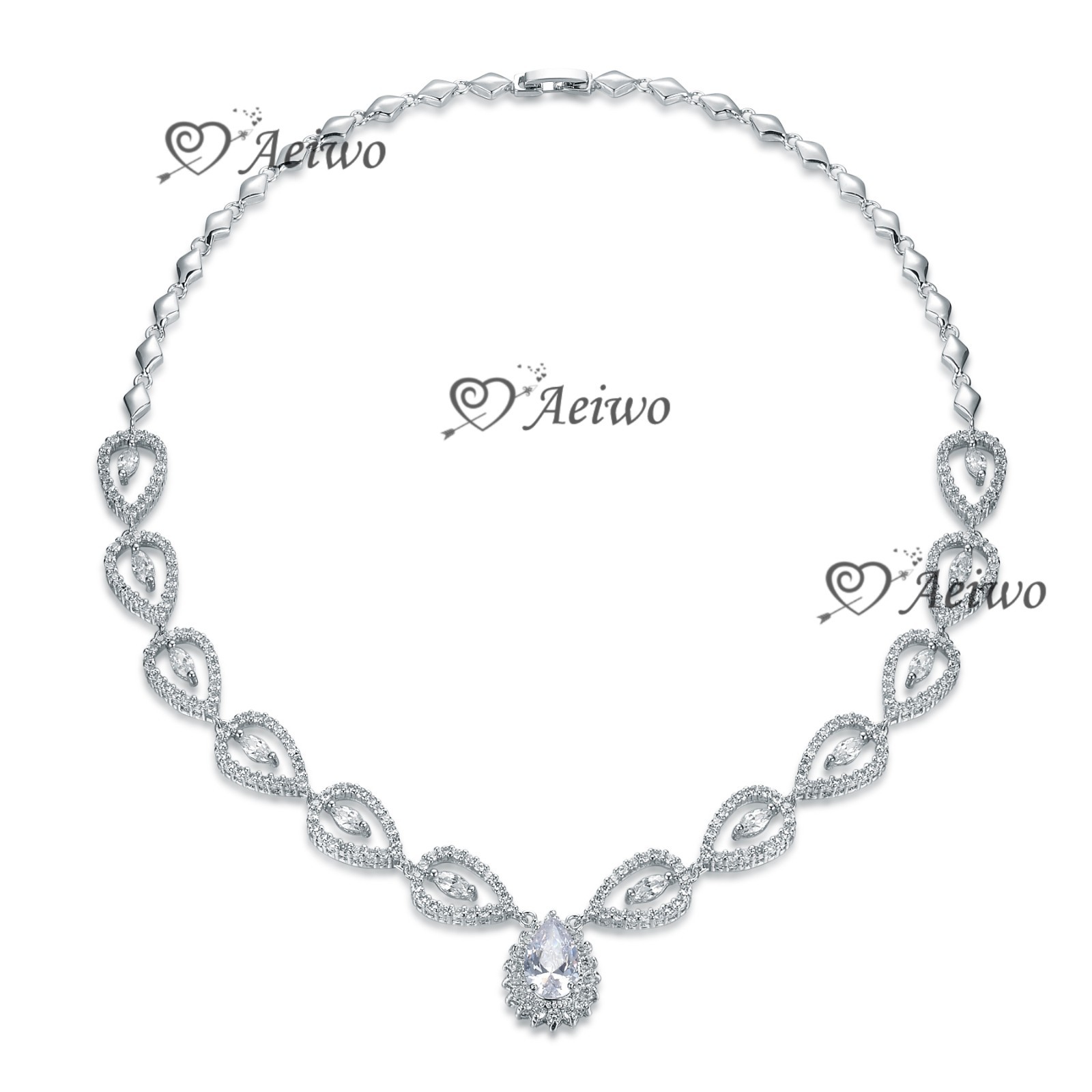 18K WHITE GOLD FILLED SIMULATED DIAMOND WEDDING PARTY NECKLACE LUXURY